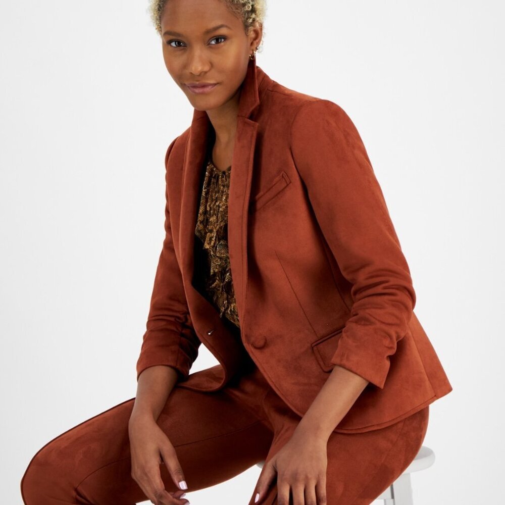 Bar III Pecan Scuba Faux Suede One-Button Blazer – XS – NWT